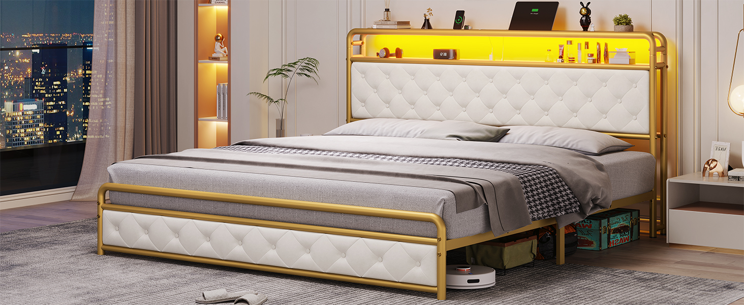 BTHFST Queen Bed Frame with Storage Headboard & Drawers