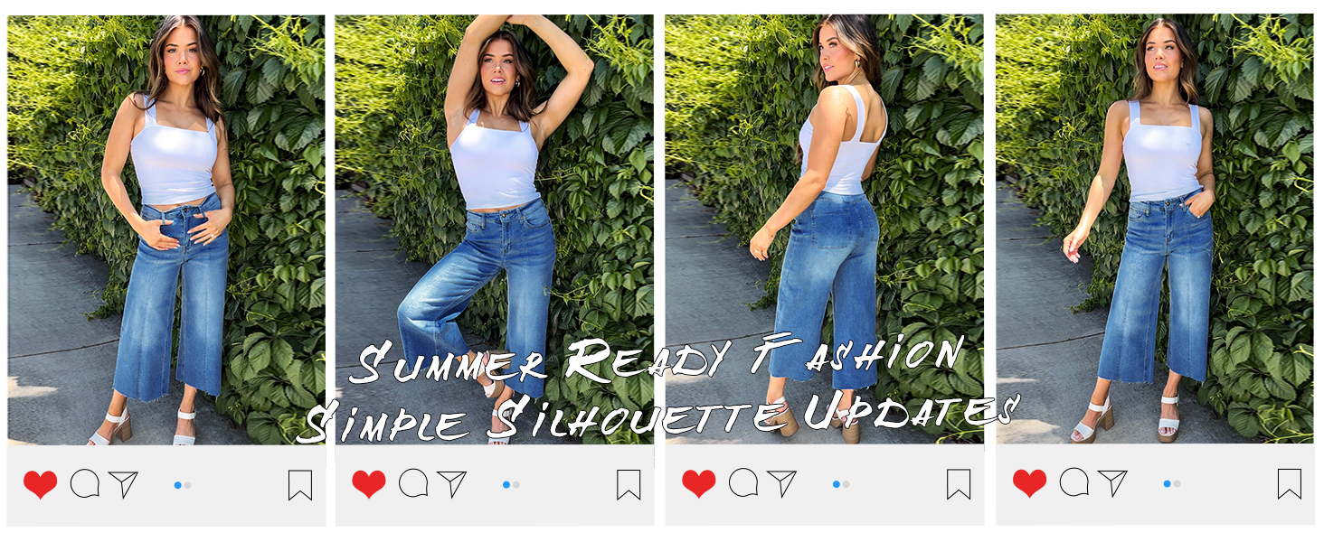 GRAPENT 2023 Jean Capris for Women Wide Leg Jeans High Waisted Seamed