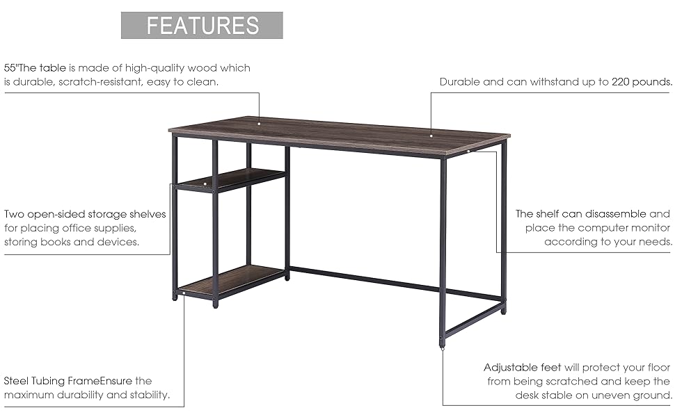 ivinta Computer Desk with Shelves, Office Desk for Living