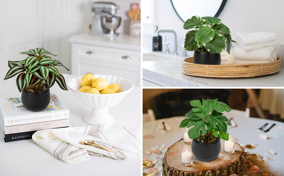 Briful Set of 3 Small Artificial Plants in Ceramic Pot, Fake Plants