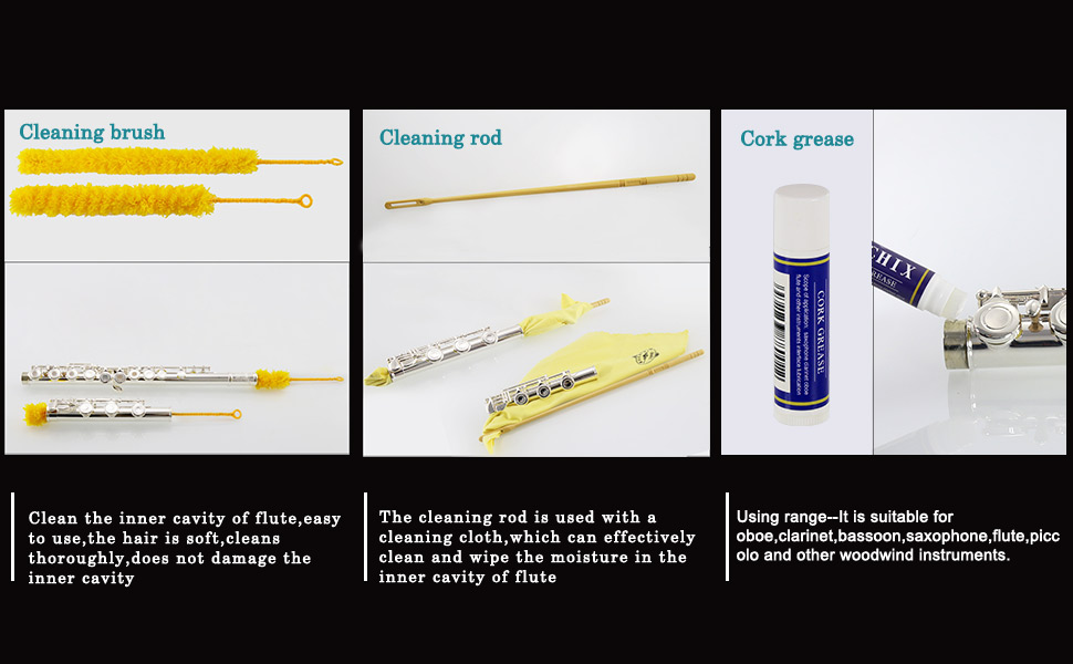 Flute Cleaner Care Cleaning Kit,Maintenance Kit,Key Oil,Cork Grease,Swab,Cleaning Cloth,Cleaning