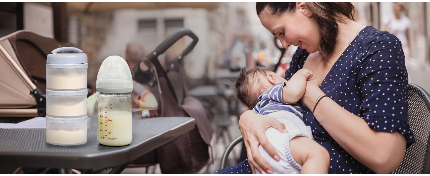 stackable baby formula dispenser container for travel on the go