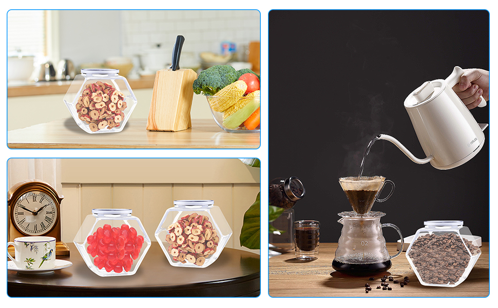 Merkaunis 12 Pcs Hexagon Plastic Jars Clear Candy Jar