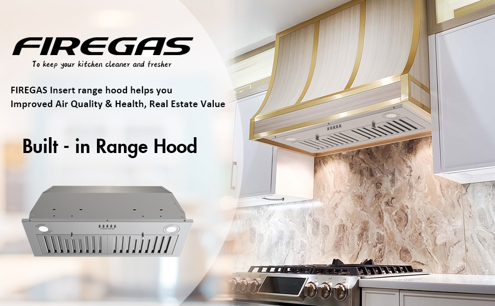 FIREGAS Builtin/Insert Range Hood 30 inch with 600 CFM, Ducted