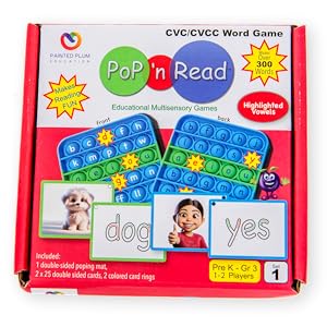 cvc word game reading literacy pop read phonics learn vowels K Grade alphabet flashcards fidget mat