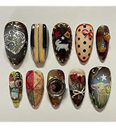 SINHOT Almond Press on Nails - Medium Fake Nails, Glossy Finish, Cute Pattern & Little Lamb, DIY ...