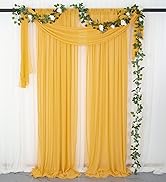 ShinyBeauty Chiffon Backdrop Curtain Gold 2.4ftx10ft Pack of 2 Voile Sheer Curtains 29''x120'' 2 ...