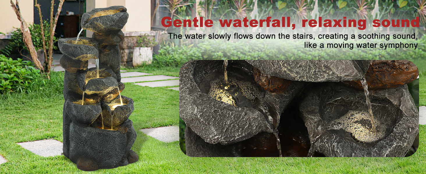 GIODIR 6Tiers Cascading Outdoor Water Fountain with 6 LED