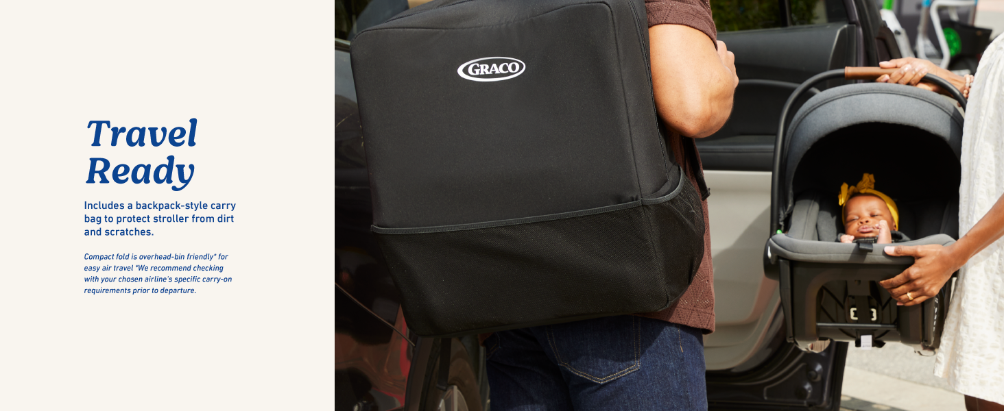 Graco GoMax sistema de viaje asiento de coche infantil listo para viaje estilo mochila bolsa de transporte compacta sobre la marcha