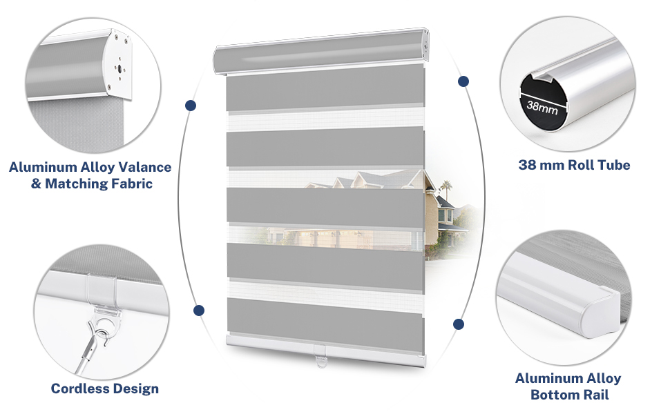 Keego Cordless Window Shades Blackout Zebra Blinds for