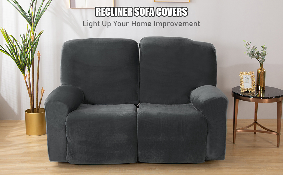 Recliner Chair Cover 2 Seater Soft Thick Velvet Stretch Recliner