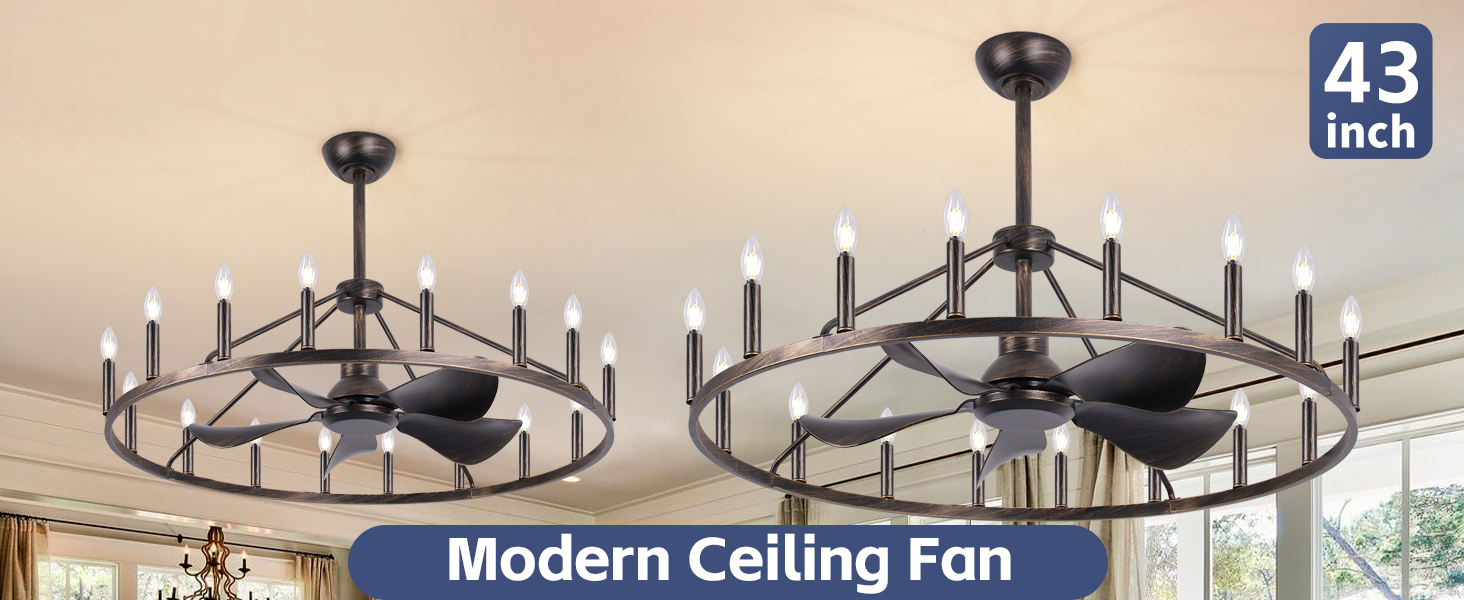 Large Wagon Wheel Chandelier Fan with Light