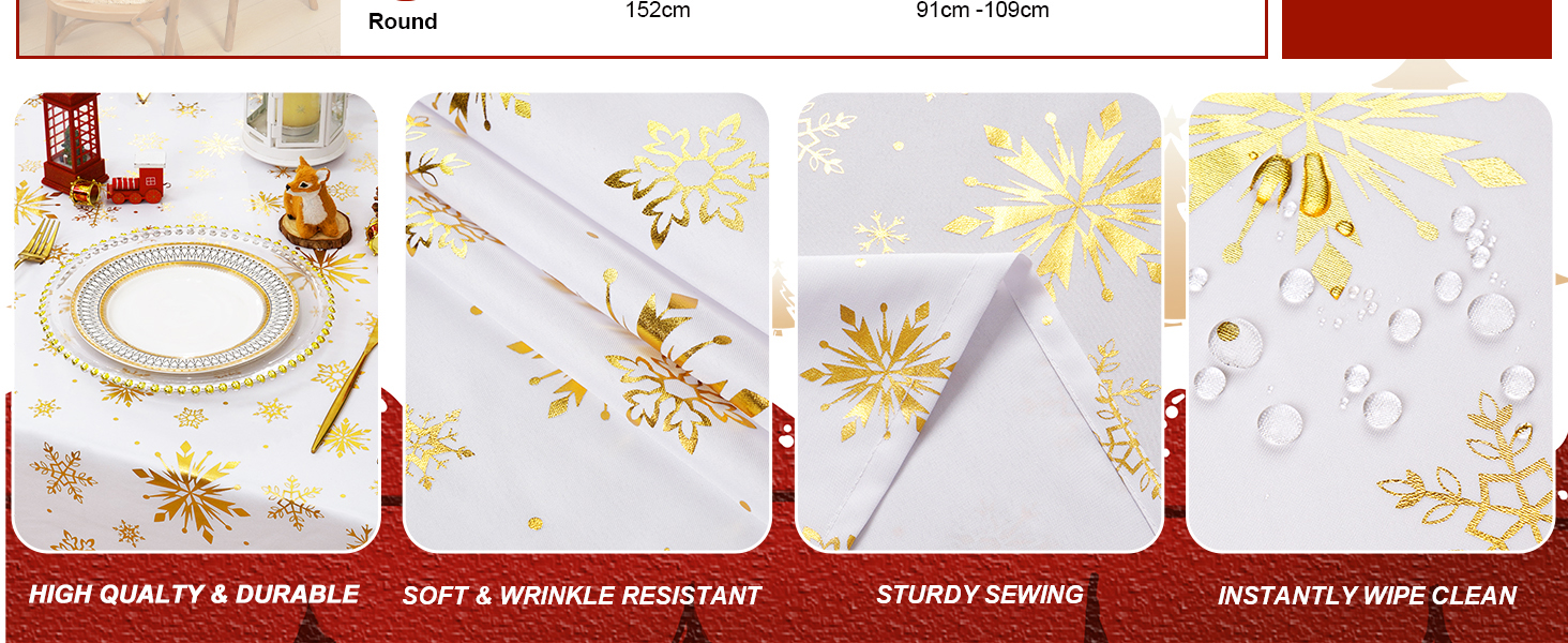 FRAMICS Christmas Tablecloth Round 60 Inch, Gold Foil Print