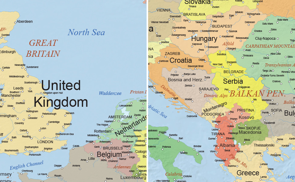 Amazon Co Jp 世界地図 ヨーロッパ地図 Map Europe ポスター 大型 A1 汚れない 破れない ラミネート加工インテリア アート 英語表記 Large Map Poster Hotdogger 文房具 オフィス用品