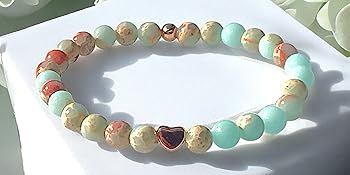 Steinfixx Armband Handmade Shoushan Stone Larderit Gleichgewicht Perlen Gold rose 333 Herz Geschenk