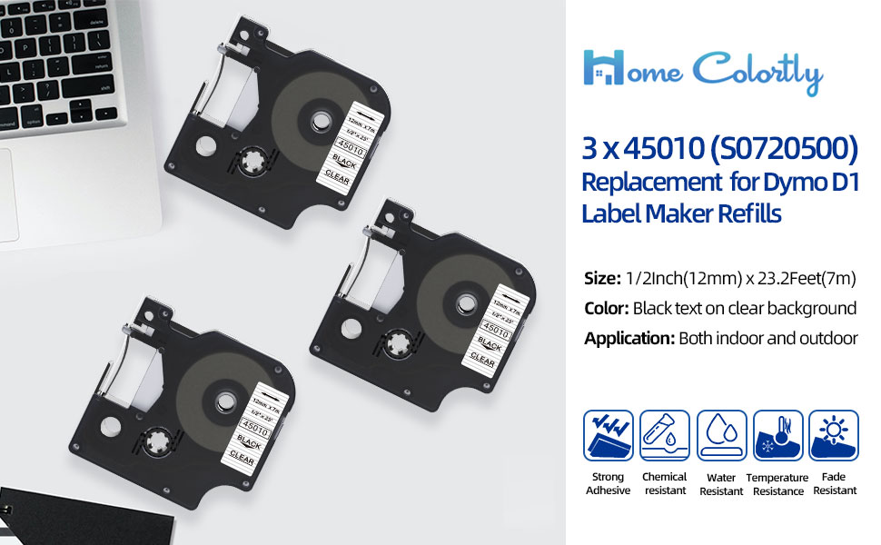3 x Compatible with Dymo D1 Label Tape 45010 S0720500 Replacement for