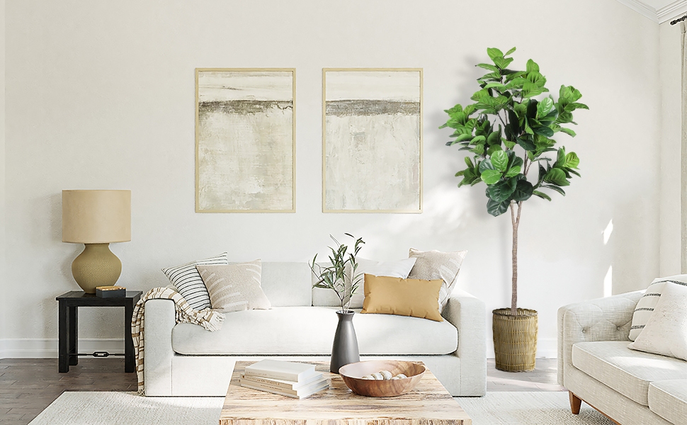 Realead Faux Fiddle Leaf Fig Tree 7ft Tall Green Silk