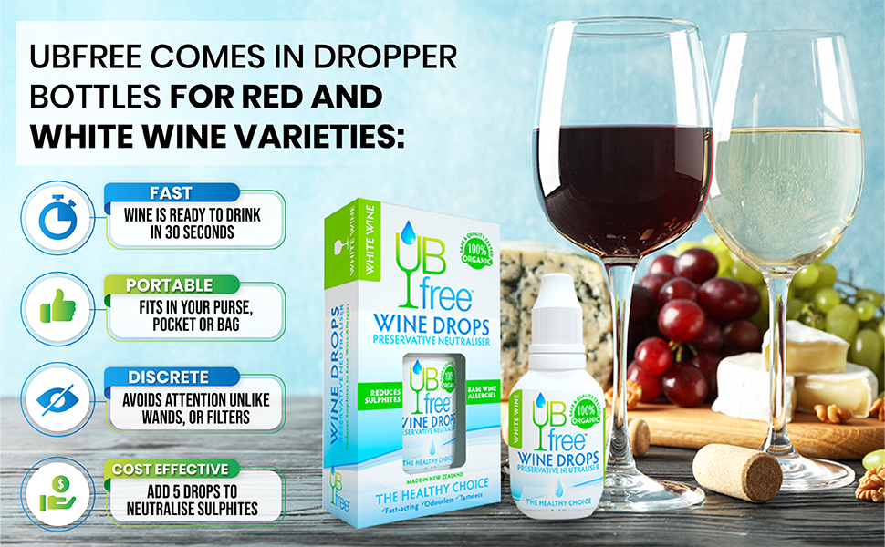 UB FREE Wine Drops 2 Pack A Natural Wine Sulfite Remover for Red