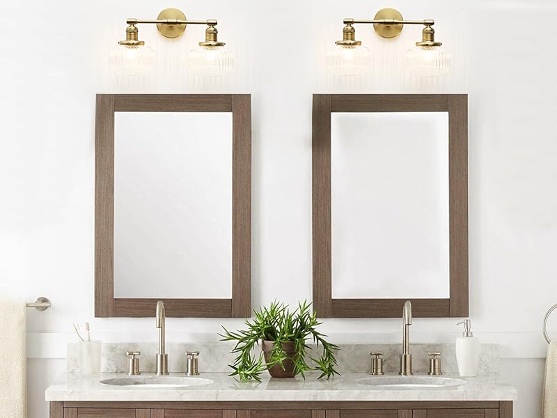 JiMuBeam Sconces Wall Lighting Double Head with Clear Ribbed Glass Lampshade for Bedroom Bathroom