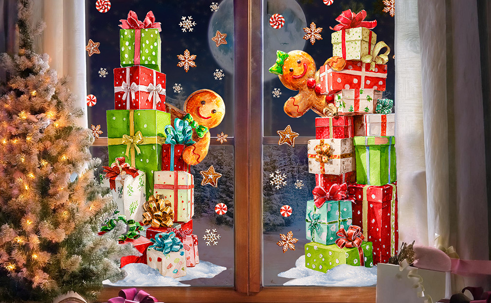 Gift box Christmas window clings large