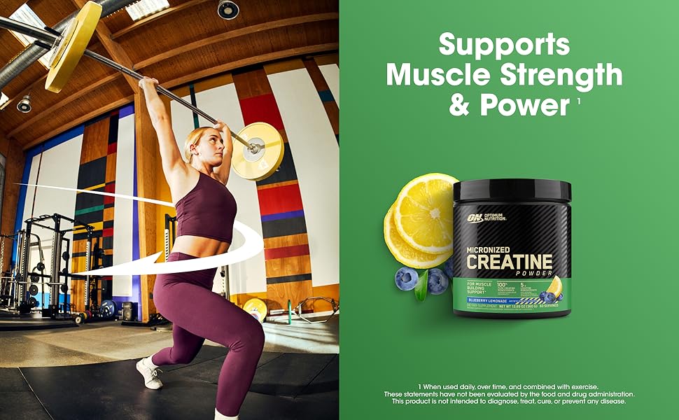 Se ha demostrado que el polvo de creatina ayuda a apoyar la fuerza muscular y la potencia.