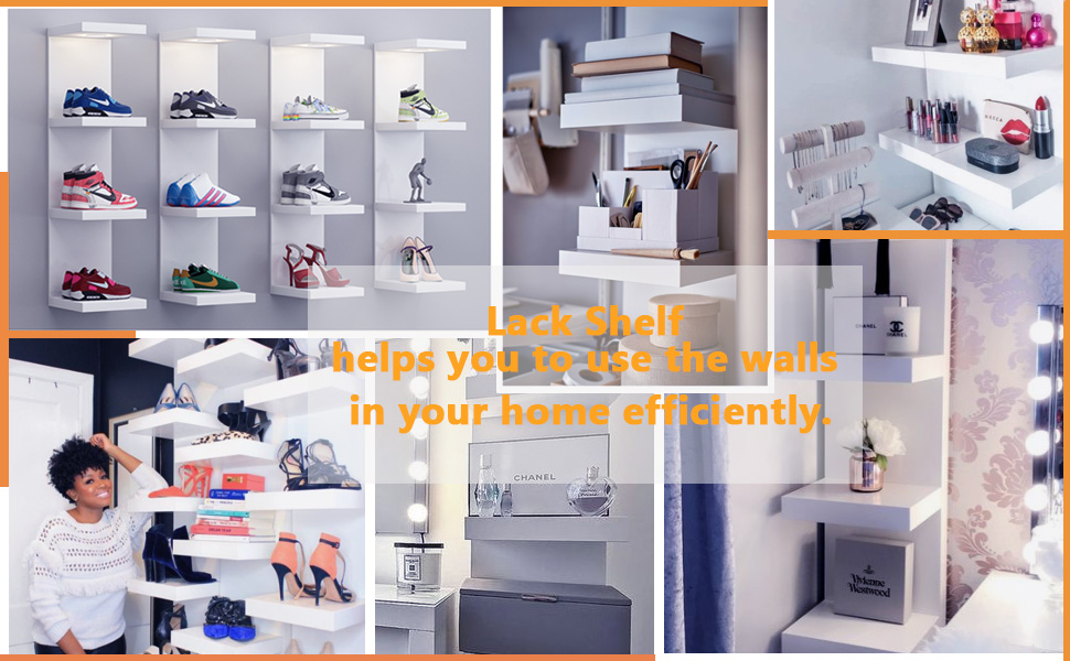 RANK 4 Tier Wall Shelf Unit, White Lack Wall Shelf,Display