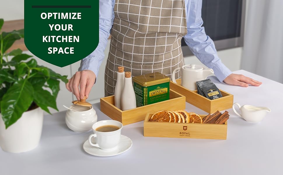 ROYAL CRAFT WOOD Luxury Bamboo Tea Storage Chest MultiUse Drawer Organizer Set (3