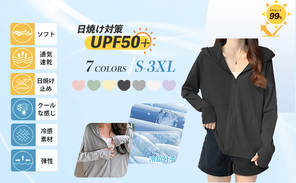 ッシュガード レディース 日焼け止め パーカー 水着 ラッシュパーカー 速乾 ジップアップ フード付き UVカット 大きいサイズ 夏 接触冷感
