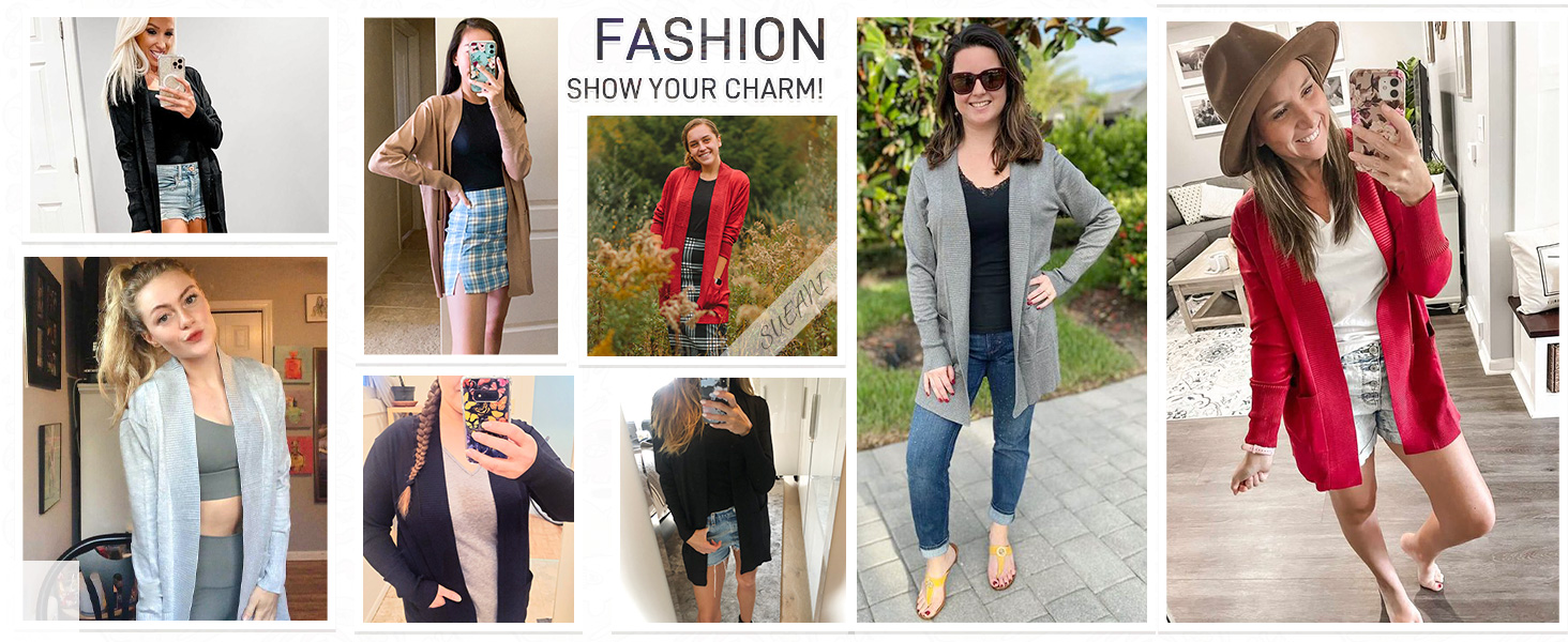 Women's Long Sleeve Open Front Cardigan Casual Loose Lightweight Cardigans with Pockets