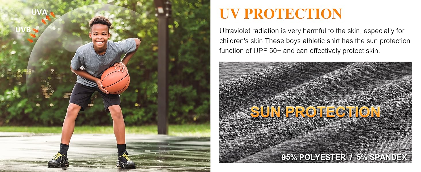 6 Pack Boys Athletic Shirts Youth Kids Quick Dry Moisture Wicking UPF 50+ Short Sleeve T-Shirts