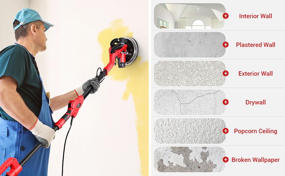 Drywall Sander with Laborsaving Back Belt,Electric Extendable Handle