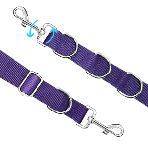 ASOCEA Dog Grooming Belly Strap Adjustable Nylon Loop for Pet Bath Dog Grooming Extension Grooming Table Arm Accessories for Small Medium Dogs Cat 18 , color morado, con varios anillos y clips de metal, que se muestra en posición estirada sobre un fondo blanco