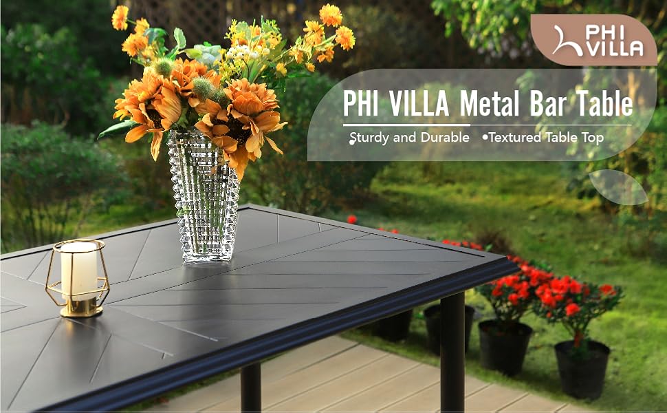 PHI VILLA Outdoor Bar Height Table and Chairs,Swivel