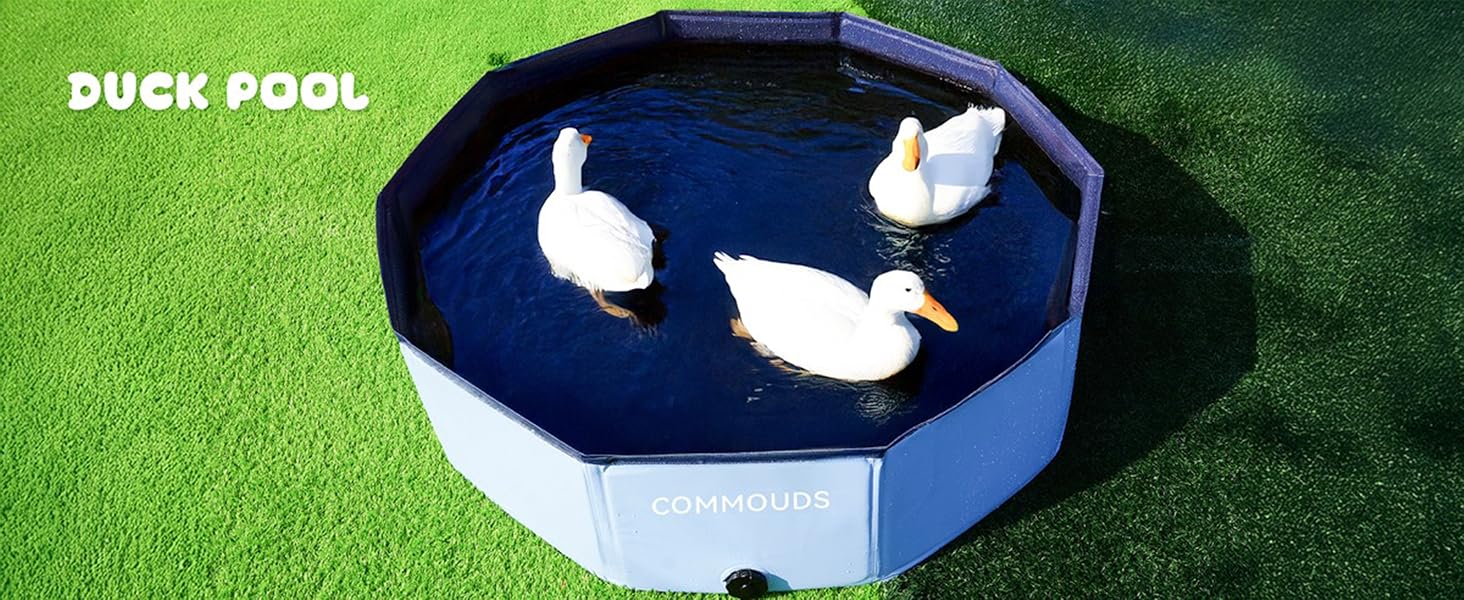 COMMOUDS Foldable Dog Pool, Collapsible Hard Plastic Dog Kiddie Swimming Pool, Portable Pet Bath Tub Wading Pools for Kids and Puppy Small Medium Large Dogs(71inch.D x 12inch.H)