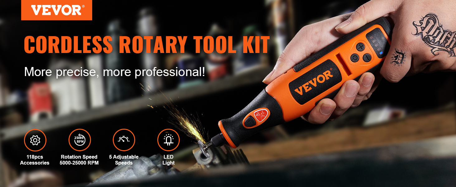 VEVOR Rotary Tool Kit Cordless 118PCS, 8V Power Rotary Tools 5000