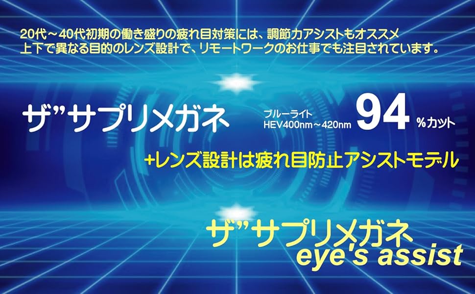 ブルーライトカット　PCメガネ　調節補助機能付き Amazon.co.jp: ザ”サプリメガネ PCメガネ ブルーライト94%カット