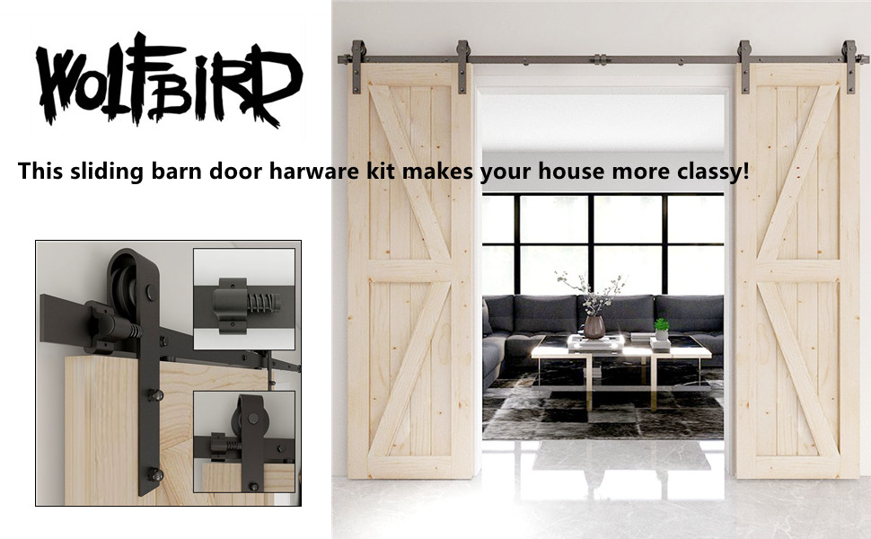 Sliding barn door hardware kit for DOUBLE door