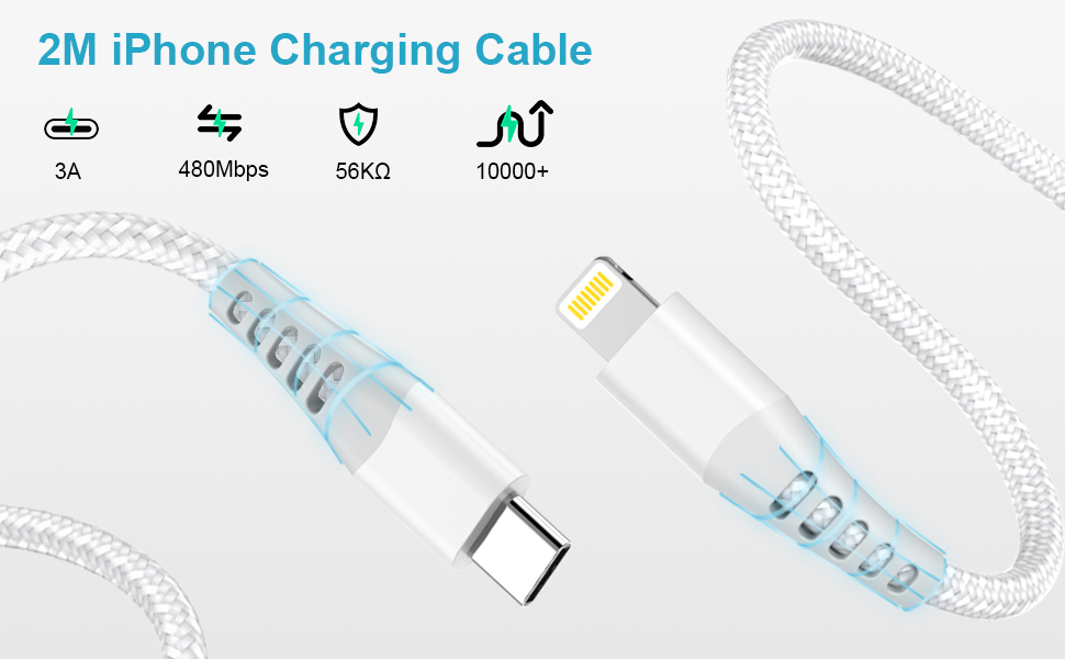 USB C to Lightning Cable 2M 2Pack [MFi Certified], iPhone Fast Charger