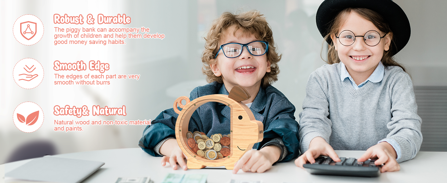 Classic wooden piggy bank for boys, perfect for any young saver