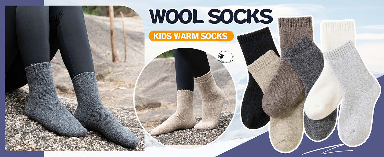 Kids Merino Wool Socks Boys Girls Thermal Winter Hiking Warm Thick Boot Cozy Toddler Crew Socks