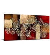 sechars Large Abstract Canvas Wall Art Golden Ginkgo Leaf Painting Artwork Modern Leaves Picture ...