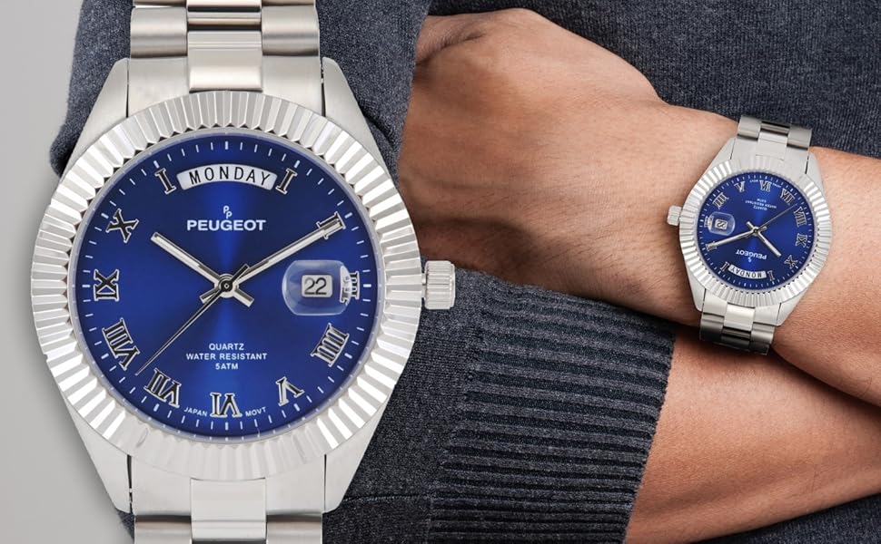 Men's 40mm Blue Dial Sport Bezel Stainless Steel Bracelet Watch