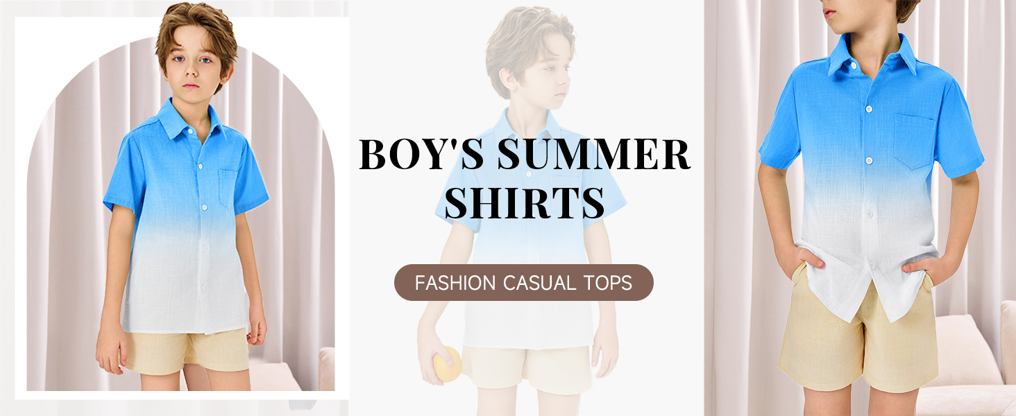 Boys Short Sleeve Button Down Casual Woven Shirt Two Pockets