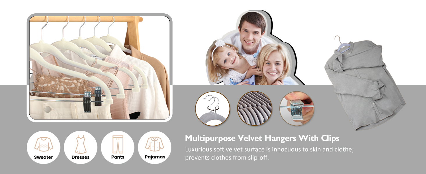 18 Pack Velvet Pants Skirt Hangers with Adjustable Clips,16
