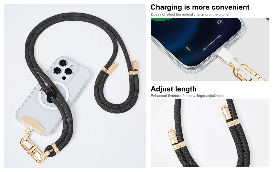 Clip and Go Phone Strap with Leather Zipper Pouch Phone Crossbody Adjustable Chain Lanyard Wallet