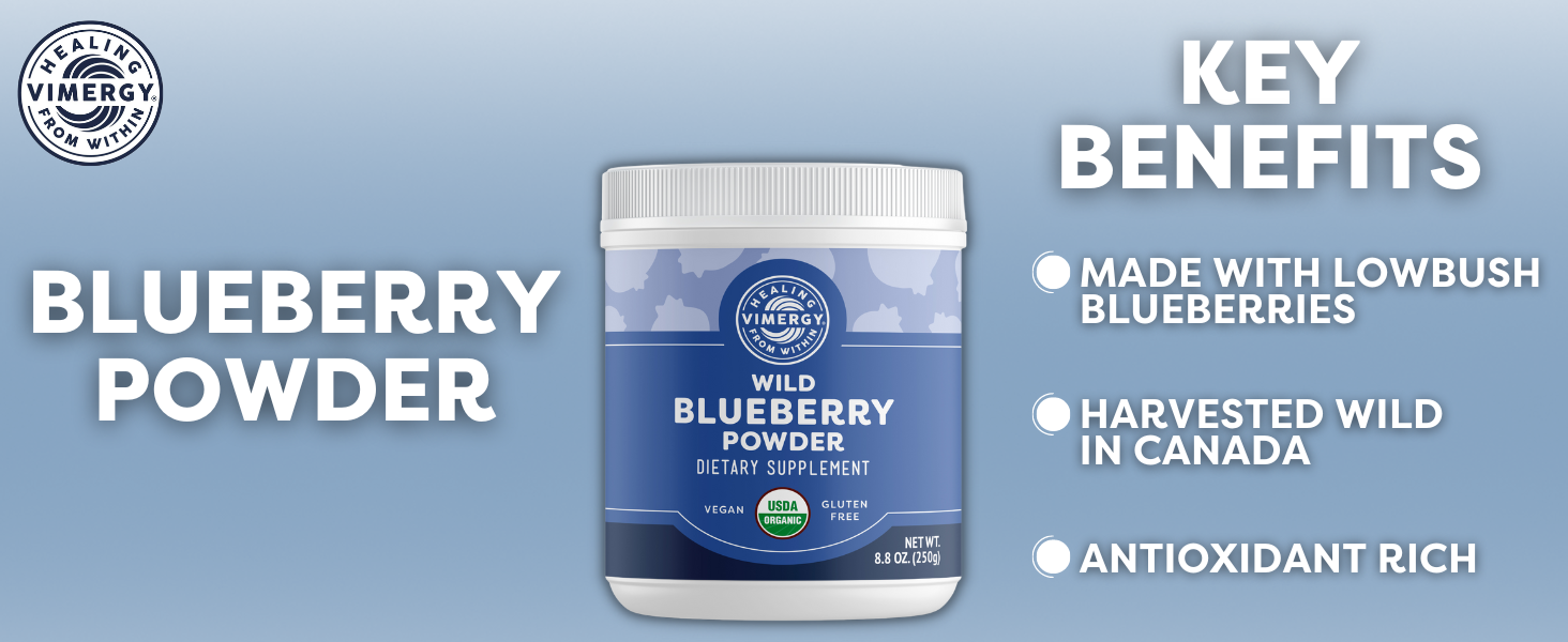 Vimergy USDA Organic Wild Blueberry Supplement Powder, 62 Servings Natural Wild