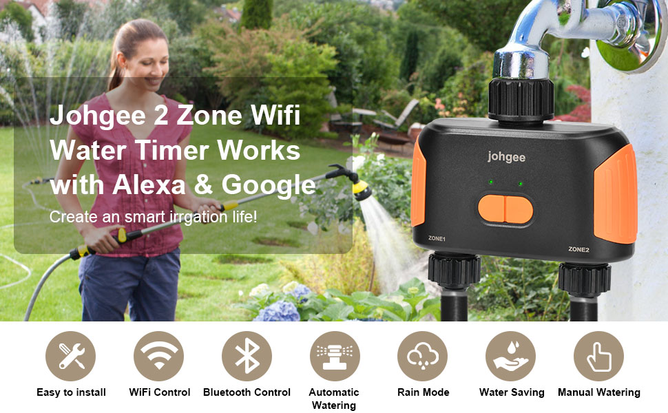 Smart WiFi Water Timer 2Zone, Sprinkler Timer with WiFi Hub, 2