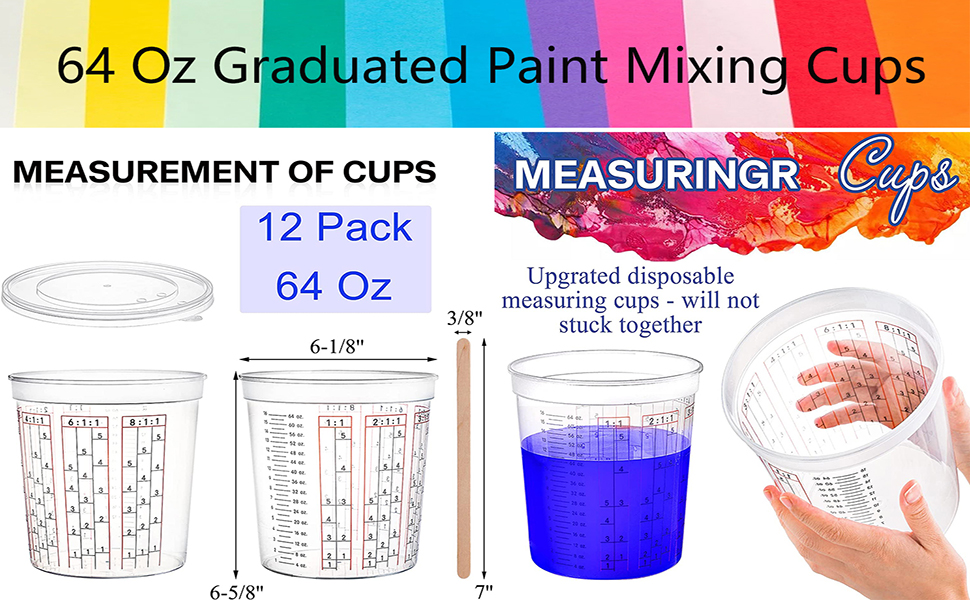 Yesland 12 Pack Paint Mix Cups with Lids and 50 Sticks 64