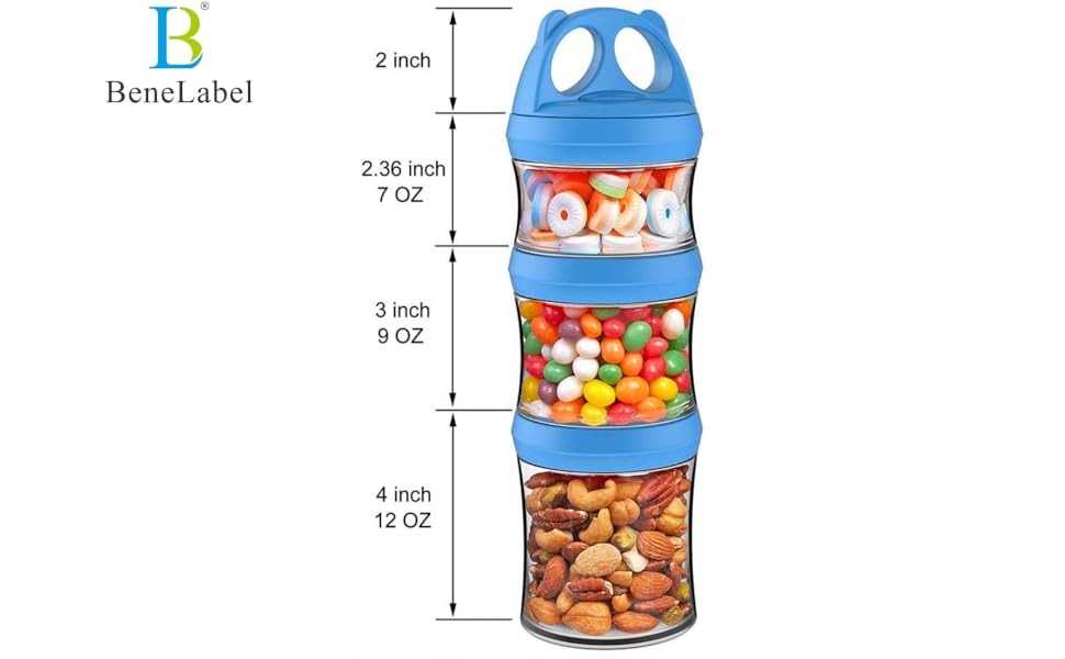BeneLabel Snack Jars 3Piece Twist Lock Stackable