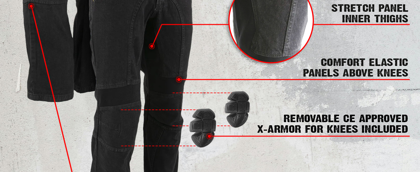 Mens Man Classic Fit Black Denim Motorcycle Racing Pants X Armor Protection Biker brother husband